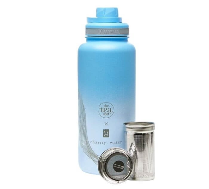 charity water stainless steel tea tumbler with infuser