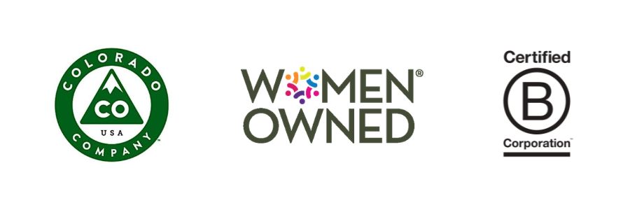 Colorado Company, Women Owned, and Certified B Corporation badges