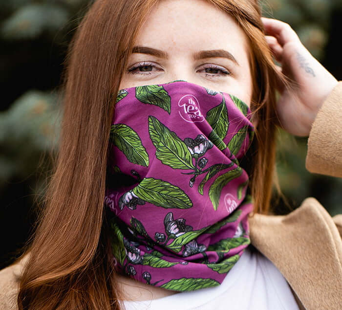person wears Tea Spot Neck Gaiter